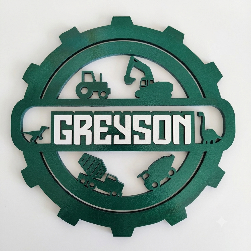Construction Machine Themed Name Plaque